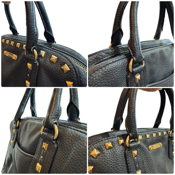 Michael Kors Black Studded Pebbled Leather Satchel Gold Hardware Bag Y2K MOTO - Picture 5 of 12